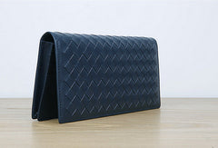 Handmade vintage knit leather clutch bag long wallet ID card holders slots for men - EverHandmade