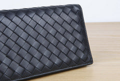 Handmade vintage knit leather clutch bag long wallet ID card holders slots for men - EverHandmade