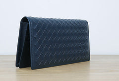 Handmade vintage knit leather clutch bag long wallet ID card holders slots for men - EverHandmade