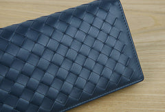 Handmade vintage knit leather clutch bag long wallet ID card holders slots for men - EverHandmade