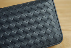 Handmade vintage knit zip leather clutch bag long wallet ID card holders slots for men - EverHandmade