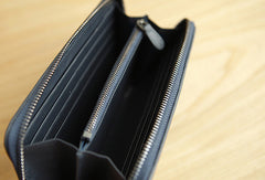 Handmade vintage knit zip leather clutch bag long wallet ID card holders slots for men - EverHandmade