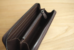 Handmade vintage knit zip leather clutch bag long wallet ID card holders slots for men - EverHandmade