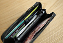 Handmade vintage knit zip leather clutch bag long wallet ID card holders slots for men - EverHandmade