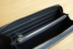 Handmade vintage knit zip leather clutch bag long wallet ID card holders slots for men - EverHandmade