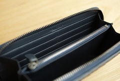 Handmade vintage knit zip leather clutch bag long wallet ID card holders slots for men
