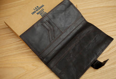Handmade vintage brown leather clutch bag long wallet multi ID card holders slots for men - EverHandmade