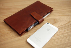 Handmade vintage brown leather clutch bag long wallet multi ID card holders slots for men - EverHandmade