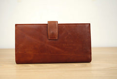 Handmade vintage brown leather clutch bag long wallet multi ID card holders slots for men