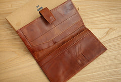 Handmade vintage brown leather clutch bag long wallet multi ID card holders slots for men - EverHandmade