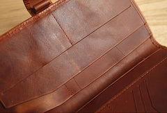 Handmade vintage brown leather clutch bag long wallet multi ID card holders slots for men - EverHandmade
