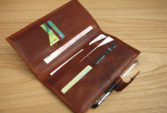 Handmade vintage brown leather clutch bag long wallet multi ID card holders slots for men - EverHandmade