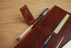 Handmade vintage brown leather clutch bag long wallet multi ID card holders slots for men - EverHandmade