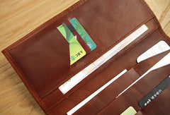 Handmade vintage brown leather clutch bag long wallet multi ID card holders slots for men - EverHandmade