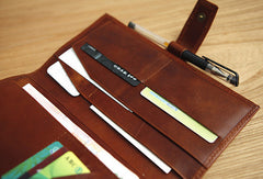 Handmade vintage brown leather clutch bag long wallet multi ID card holders slots for men