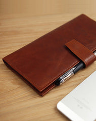 Handmade vintage brown leather clutch bag long wallet multi ID card holders slots for men - EverHandmade