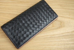 Handmade knit vintage leather clutch bag long wallet multi ID card holders slots for men - EverHandmade