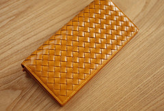 Handmade knit vintage leather clutch bag long wallet multi ID card holders slots for men - EverHandmade