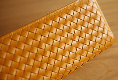 Handmade knit vintage leather clutch bag long wallet multi ID card holders slots for men - EverHandmade
