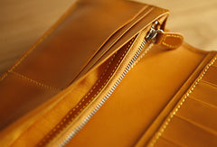 Handmade knit vintage leather clutch bag long wallet multi ID card holders slots for men