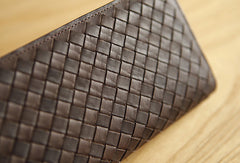 Handmade knit vintage leather clutch bag long wallet multi ID card holders slots for men - EverHandmade