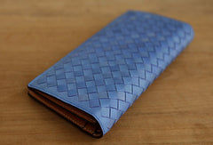 Handmade knit vintage leather clutch bag long wallet multi ID card holders slots for men - EverHandmade