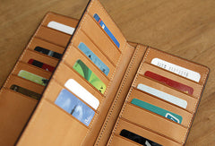 Handmade knit vintage leather clutch bag long wallet multi ID card holders slots for men