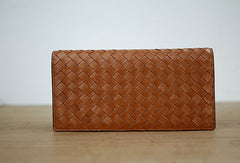 Handmade knit vintage leather clutch bag long wallet multi ID card holders slots for men - EverHandmade