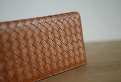 Handmade knit vintage leather clutch bag long wallet multi ID card holders slots for men - EverHandmade