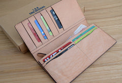 Handmade knit vintage leather clutch bag long wallet multi ID card holders slots for men - EverHandmade