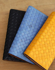 Handmade knit vintage leather clutch bag long wallet multi ID card holders slots for men - EverHandmade