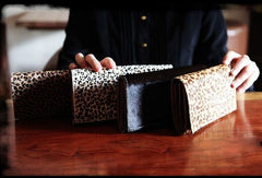 Handmade fashion modern leopard cilice leather long wallet clutch for women/lady girl - EverHandmade