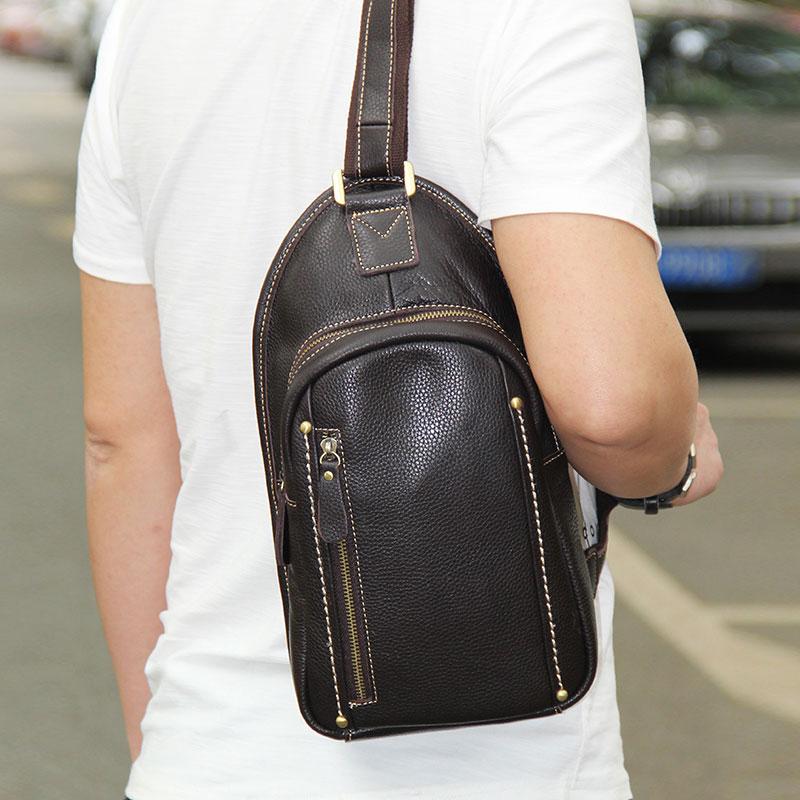 COOL LEATHER MENS  SLING BAG CROSSBODY BAG CHEST BAG FOR MEN