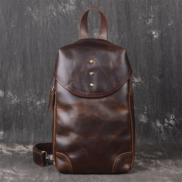 LEATHER MENS COOL SLING BAG CROSSBODY BAG CHEST BAG FOR MEN
