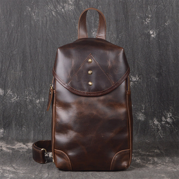 LEATHER MENS COOL SLING BAG CROSSBODY BAG CHEST BAG FOR MEN