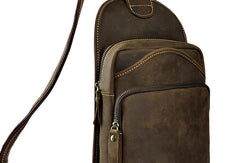 leather cross body sling bag Leather Chest Bag For Men Cool Leather Sling Bag Mens Sling Crossbody Backpack