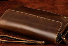 LEATHER MENS Large Brown Black Clutch Wristlet Bag FOR MEN