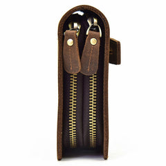 LEATHER MENS Wristlet Wallet Double Zipper Vintage Coffee Clutch FOR MEN