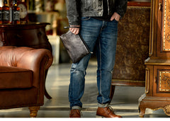 LEATHER MENS Wristlet Wallet Zipper Clutch FOR MEN