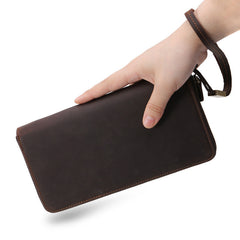 LEATHER MENS Wristlet Wallet Zipper Vintage Clutch FOR MEN