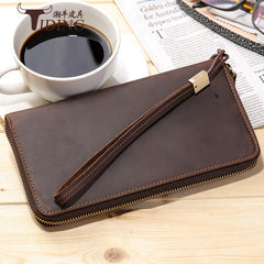 LEATHER MENS Wristlet Wallet Zipper Vintage Clutch FOR MEN