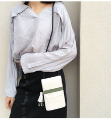 LEATHER WOMEN Small Phone SHOULDER BAG FOR WOMEN With Tassels