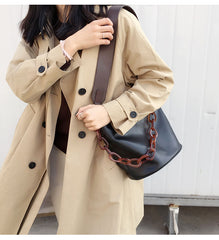 LEATHER WOMENs Black Bucket Purse SHOULDER BAG FOR WOMEN