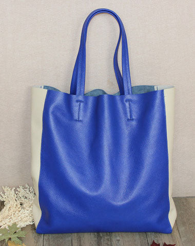 Genuine Leather Bag Handmade Color Block Tote Bag Shoulder Bag Handbag For Women - EverHandmade