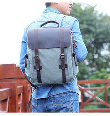 Lake Green Waxed Canvas Mens Large 14'' Laptop Backpack College Backpack Hiking Backpack for Men