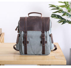 Lake Green Waxed Canvas Mens Large 14'' Laptop Backpack College Backpack Hiking Backpack for Men