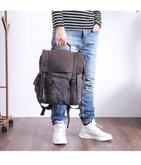 Lake Green Waxed Canvas Mens Large 14'' Laptop Backpack College Backpack Hiking Backpack for Men