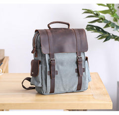 Lake Green Waxed Canvas Mens Large 14'' Laptop Backpack College Backpack Hiking Backpack for Men