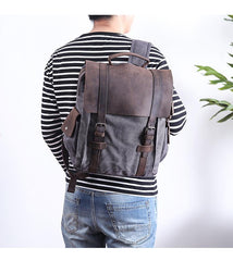 Lake Green Waxed Canvas Mens Large 14'' Laptop Backpack College Backpack Hiking Backpack for Men