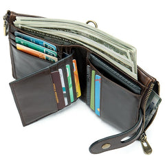 Cool Brown Leather Men's Biker Chain Wallet Black Small Wallet with Chain For Men